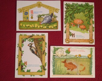 Set Soviet Postcards of 4pcs. /Kids Russian Riddle / Vintage Postcards / Arist-Dudnikov / Publ. -Izogiz /1956s