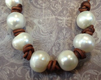 42-44 LARGE HOLE 10mm White pearls per strand,Natural Freshwater Pearls,for leather or large stringing materials, 2.5mm hole