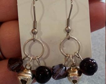 Purple Cluster Earrings with Bells
