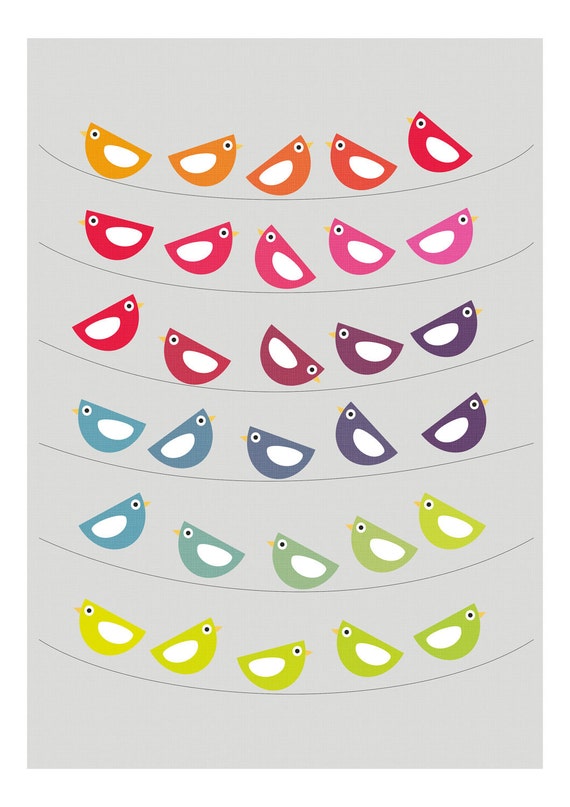 Items similar to Chirpy and colorful Birds - giclee print - fine art ...