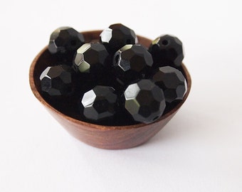 10 Faceted Glass Round Opaque Beads Black Size 12mm