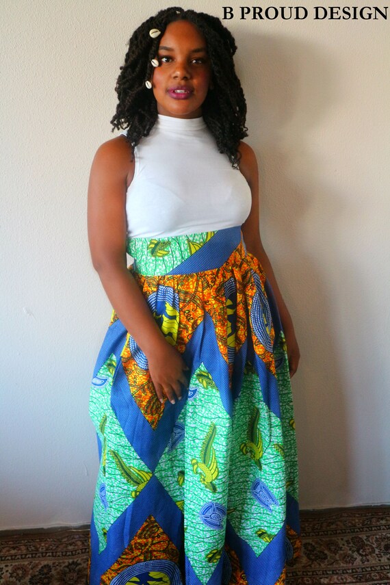ANKARA MAXI SKIRT with sidesplit + bag