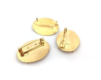 Oval Brooch Base, Brooch Pin Back, Brooch, Pin Blank, Cabochon Setting, Glue On Brooch, Brooch findings, 24x30, 6pcs