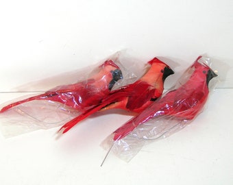 Red Feather Birds, Cardinals, Set of Three