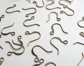 50 Flat French hook earwires antique bronze plated steel fishhook earrings 16mm A5200FN