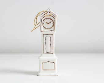 Miniature Clock, Dollhouse Clock, Miniature Grandfather Clock, White Dollhouse Clock, Clock Ornament, Enesco Clock, Porcelain Clock, Tiny