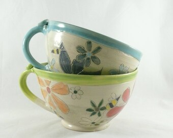 Ceramic Soup Mugs Bowls with Handles Set of Four Unique Coffee Ceramic Soup Mugs Bowls with Handles Set of Four Unique Coffee