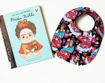 Frida Kahlo inspired Mexican art heart baby bib