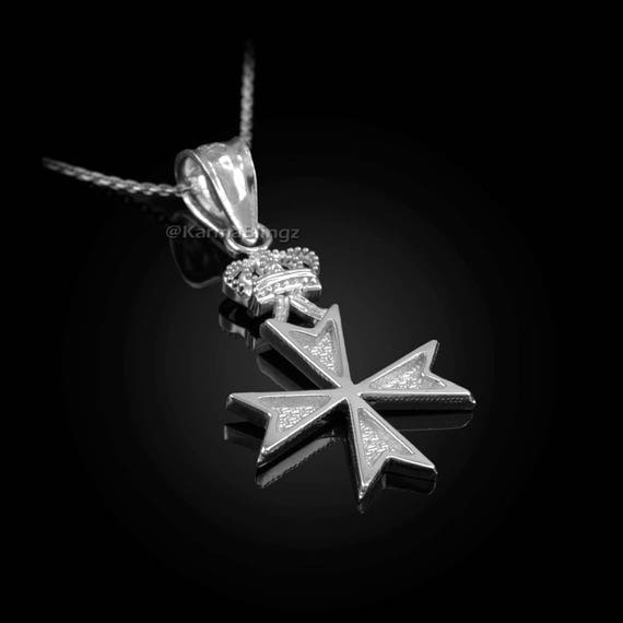 Sterling Silver Maltese Cross Crown Charm Necklace