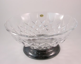 Vintage Val St Lambert Crystal Bowl with Silver Plate Base Signed and Sticker Attached Made in Belgium and Italy