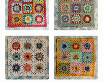 Granny Circle Crochet Cushion Cover PATTERN PDF DIY 1 pattern with 4 variations by Alexandra MackeNZie