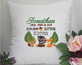 Birth Details Cushion Cover -Woodland