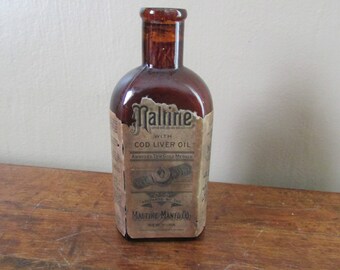 Old Medicine Bottle - Antique Medicine Bottle - Vintage Maltine Bottle - Brown Apothecary Bottle
