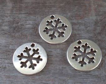 6 Silver Snowflake Cutout Charms 24mm Nickel Free