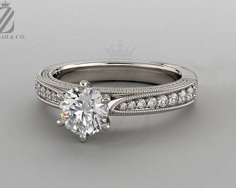 Vintage Style Diamond Engagement Ring Setting - 6-Prong Ring - 14K White Gold - Anniversary Ring - Wedding Ring - Bridal Ring - Promise Ring
