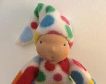 Waldorf inspired spotty baby bunting doll