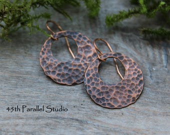 Hammered Copper Earrings, Copper Earrings, Disc Earrings, Copper Jewelry, Hammered Copper, Rustic Earrings, Hammered Copper Jewelry, Copper