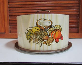 Vintage Metal Ballonoff Cake Tin Bountiful Harvest