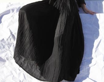 Vintage boho black viscose maxi skirt.one size
