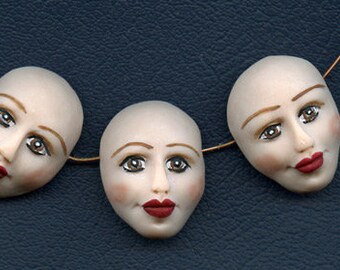 Face Beads Lot of 3 1 1/8 " x 7/8" Polymer Detailed Side Drilled DFB 3