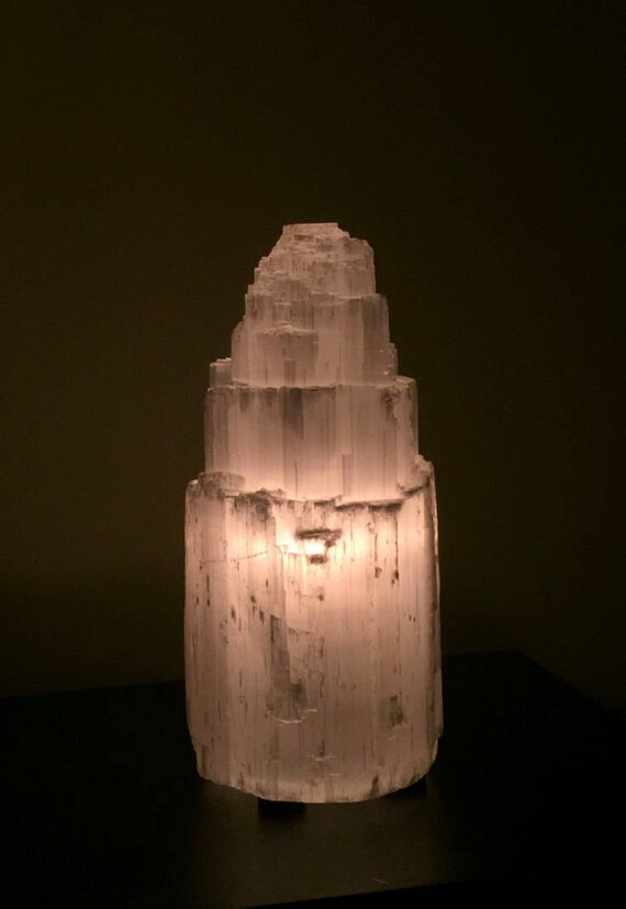 Medium Selenite Lamp, 6.5", Selenite Tower Lamp, Selenite Nightlight, Raw Selenite, Geode Nightlight, Carved Selenite, Bohemian Decor