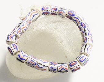 22 Red White Blue African Beads, Ethnic Krobo Beads, Jewelry Supplies (*AJ19*)