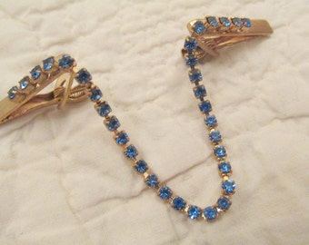 Vintage Rhinestone Sweater Guard Clip Blue