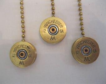 3 Brass Shotgun Shell Ceiling Fan Light Pulls Double Sided