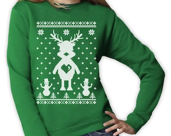 Cute Reindeer Ugly Christmas Sweater - Women's Sweatshirt