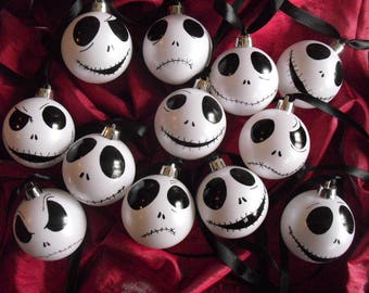 Set of 9 Jack Skellington ornaments baubles white iridescent Nightmare Before Christmas tree decoration gift