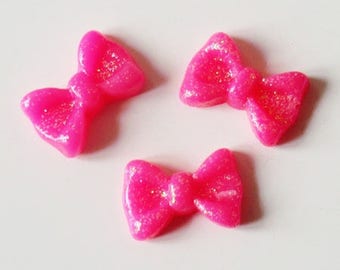 Cabochon 10x7mm FUCHSIA glitter bow