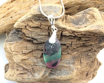 Pink and green seaglass necklace