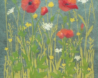 Poppy Meadow lino cut print
