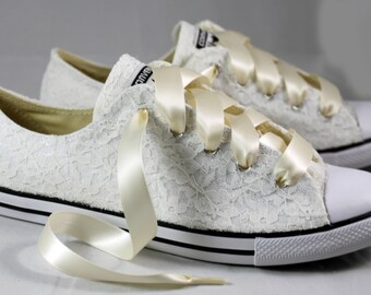Ivory Lace Wedding Converse -Ivory Lace Bridal Converses --Ivory Lace Converse -- Wedding Tennis shoes