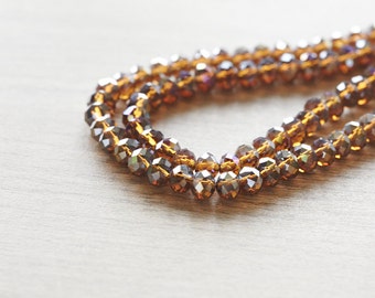 Glass Beads - 50 pcs Dark Sephia Faceted Round Glass Crystal Rondelle Beads Loose Beads - 6mm