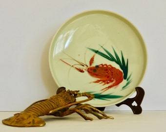 Vintage Japanese Hand-painted Crayfish Dish- Decorative Lobster Plate