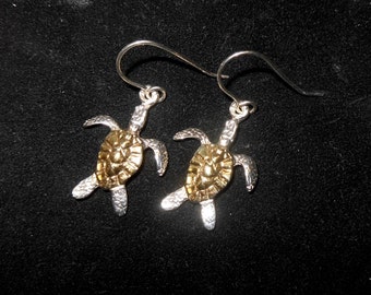 Ster Silver W/Gold Plat. Turtle Earrings