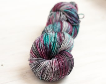 Hand dyed yarn, merino yarn, nylon yarn, sock yarn, hand dyed sock yarn, dk yarn, grey yarn, pink yarn, worsted yarn, purple yarn,