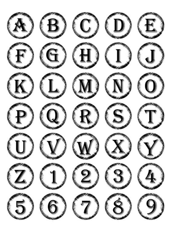 Alphabet Letters And Numbers Bottlecap Images BLACK And