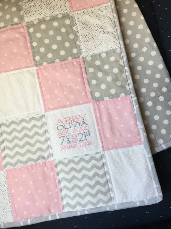 Personalize Baby Quilt with birth information. Colors of your