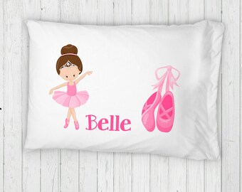 Personalized Ballerina Bed Pillowcase // Standard Twin Pillow with Pink Ballet Shoes and Girls Name // Ballet Pink Room Decor