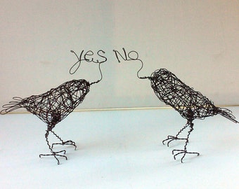 Handmade Wire Bird Sculptures - YES NO Birds - Wire Animal Sculpture