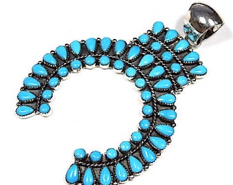 Natural Sleeping Beauty Turquoise Stone 925 Sterling Silver Naja Pendant For Necklace. Handmade Southwestern Jewelry