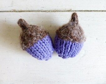 Knit acorns, Acorns for sale, oak acorns, stuffed acorn, woodland decor, bowl sitter, vase filler, ready to ship, hand knit, amethyst orchid
