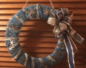 12” blue & silver Winter wreath