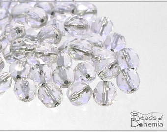 40 pcs Crystal Silver Lined Czech Fire Polish Round Beads 6 mm (5916)
