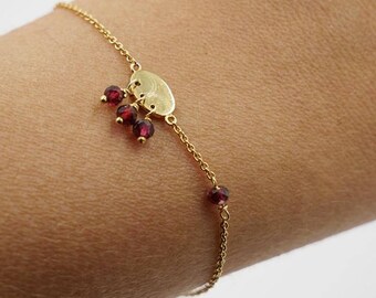 Gold Bracelet | Garnet and Disc Bracelet | Dainty Bracelet