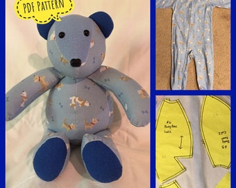 Memory/keepsake Bear pattern, complete instructions, PDF format, instantant download, made from childrens clothes, 16" tall.