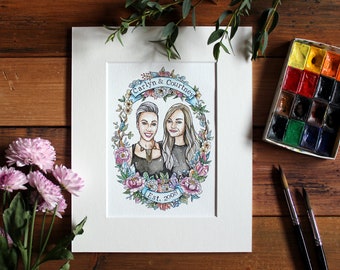 Unique gift for sisters, Sister's gift, Custom portrait illustration, Custom watercolour, Best friend's gift, Gifts for her, Bff gift.