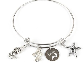 Custom Bracelet For Mom, Adjustable Bracelet, Underwater world Bracelet, Gift Jewelry, Personalized Bangle, Unique gift